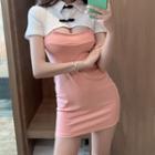Two-tone Panel Frog-button Mini Bodycon Dress