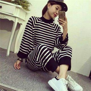 Set: Striped Sweater + Striped Cropped Drawstring Pants