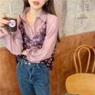 Long-sleeve See-through Loose-fit Shirt / Sequined Sleeveless Top