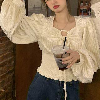 Tie-strap Cropped Blouse Almond - One Size