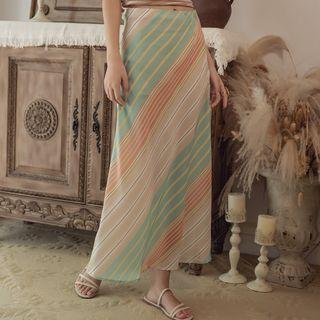 Striped A-line Maxi Skirt