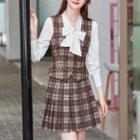 Set: Plaid Mini Pleated Skirt + Vest