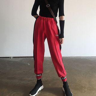 Lettering Color-block Jogger Pants As Figure - One Size