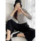 Square-neck Stripe Slim Knit Top