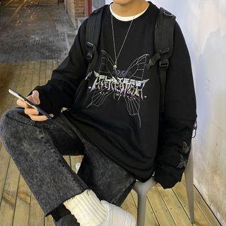 Mock Two-piece Butterfly Print Sweatshirt