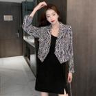 Set: Cropped Double Breasted Zebra Print Blazer + Spaghetti Strap A-line Mini Dress