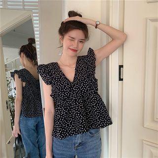 Sleeveless Floral Print Ruffled Blouse