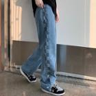 Checker Print Wide Leg Jeans
