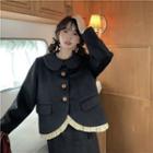 Peter Pan Collar Ruffle Long-sleeve Jacket Black - One Size