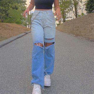 Distressed Gradient Straight Leg Jeans