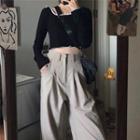 Cropped Top / High-waist Loose-fit Gathered Cuffed Pants