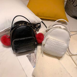 Faux Leather Croc-grain Panel Crossbody Bag