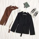 Plain Long-sleeve Tie-waist Blazer