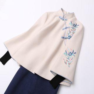 Set: 3/4-sleeve Embroidered Cheongsam Top + Wide-leg Pants
