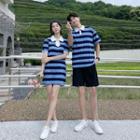 Couple Matching Striped Mini A-line Polo Dress / Polo Shirt / Shorts / Set
