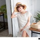 Cap Sleeve Mock Two Piece Striped Dress