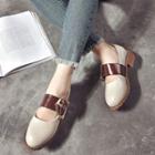 Low-heel Round-toe Buckle Stitched Pumps