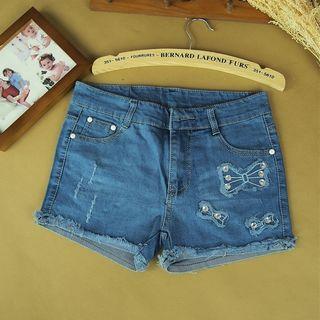 Bow Embroidered Denim Shorts