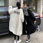 Lettering Zip-up Midi Fleece Coat