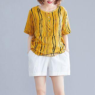 Plaid Short-sleeve Round-neck T Shirt