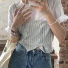 Mock Two-piece Short-sleeve Blouse White - One Size