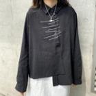 Striped Irregular Hem Shirt Black - One Size