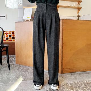 Pintuck-front Herringbone Pants