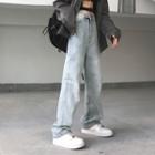 High Waist Washed Straight Leg Jeans