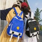 Flower Embroidered Color Block Nylon Backpack