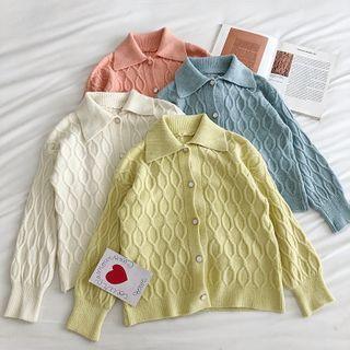 Plain Single-breasted Cable-knit Long-sleeve Sweater