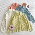 Plain Single-breasted Cable-knit Long-sleeve Sweater