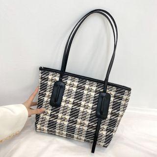 Plaid Woven Shoulder Bag