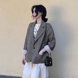 Plaid Double Breasted Loose-fit Blazer / A-line Midi Dress