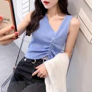Sleeveless Plain Drawstring Knit Top