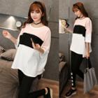 Color Block Elbow Sleeve T-shirt