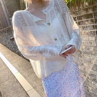 Furry Cardigan Off-white - One Size