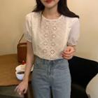 Short-sleeve Eyelet Panel Blouse White - One Size