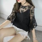 Set : Lace Elbow-sleeve Top + Spaghetti Strap Top