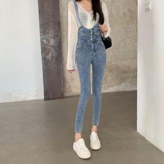 Button-up Cropped Denim Jumper Pants