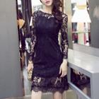 Lace Open Back Long-sleeve Mini Sheath Dress