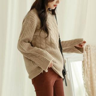Slit-sleeve Cable-knit Sweater