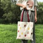 Fruit-print Canvas Tote Bag Red Strap - White - One Size