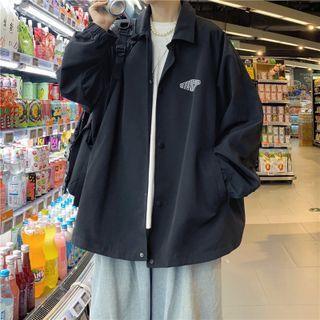 Plain Lettering Button-up Light Jacket