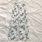 Floral Print Wide-leg Pants Blue - One Size
