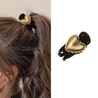 Heart Pony Tail Hair Claw Black & Gold - One Size