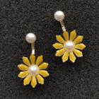 925 Sterling Silver Faux Pearl Daisy Earring 1 Pair - As Shown In Figure - One Size