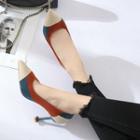 Color Panel Fabric High-heel Pumps