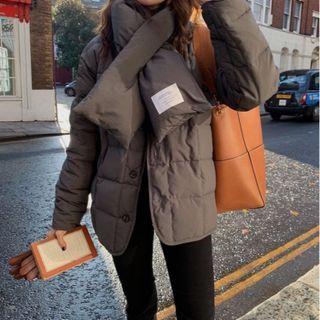Round-neck Plain Button-up Oversize Padded Jacket