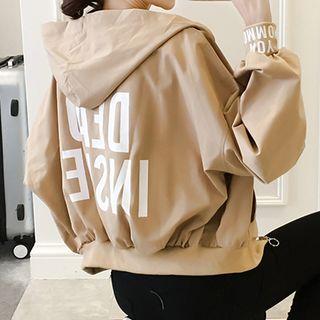 Lettering Hooded Zip-up Trench Jacket