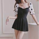 Dotted Panel Short-sleeve Swimdress